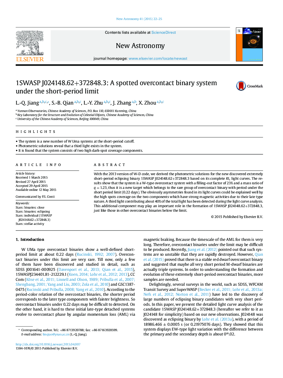 1SWASP J024148.62+372848.3: A spotted overcontact binary system under the short-period limit