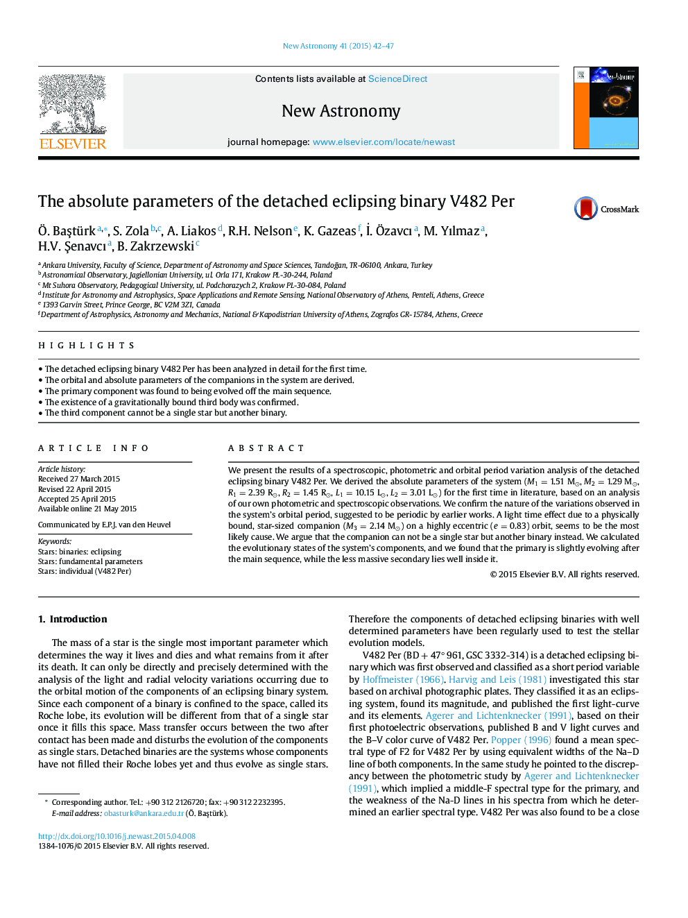 The absolute parameters of the detached eclipsing binary V482 Per