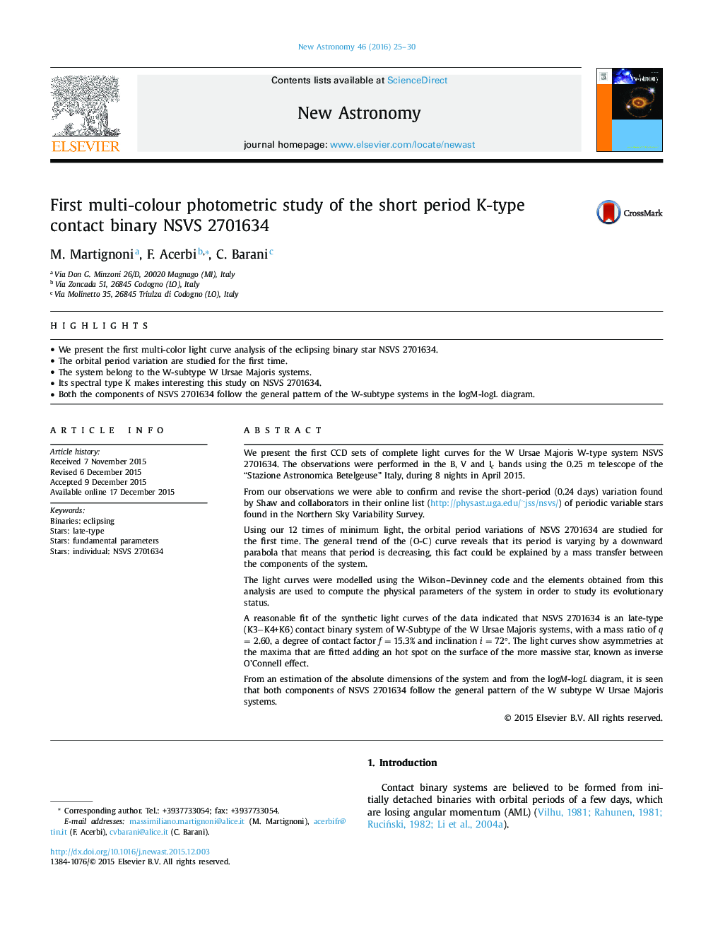 First multi-colour photometric study of the short period K-type contact binary NSVS 2701634