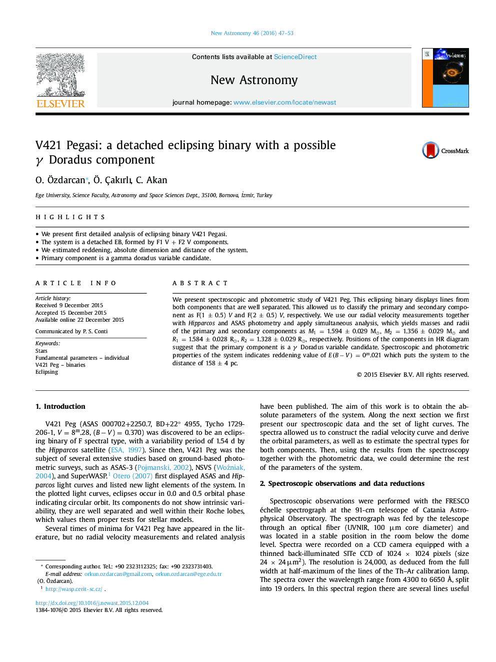 V421 Pegasi: a detached eclipsing binary with a possible γ Doradus component