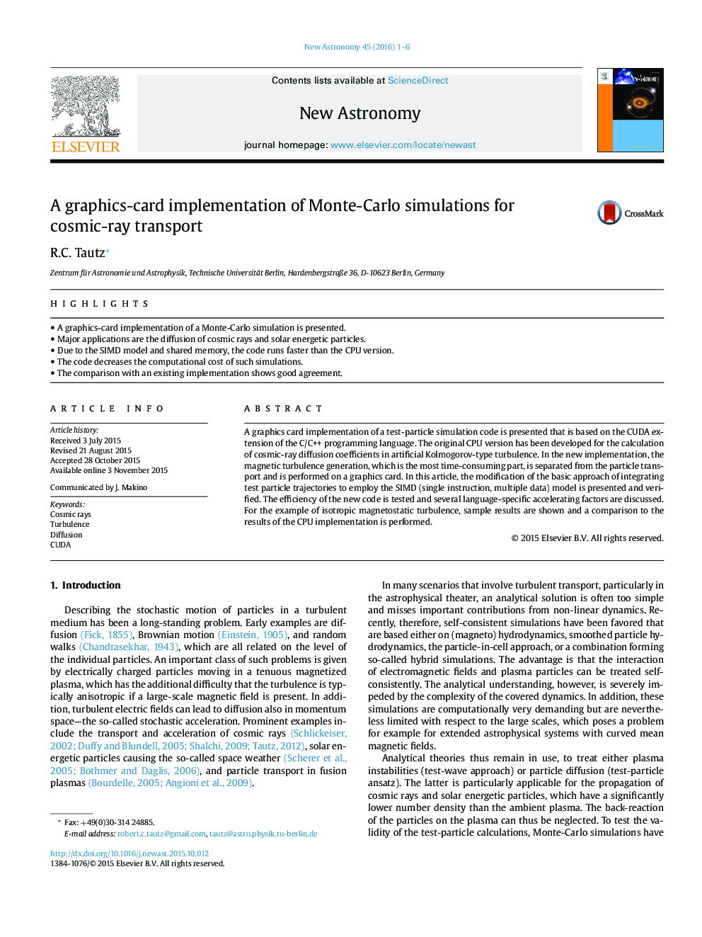 A graphics-card implementation of Monte-Carlo simulations for cosmic-ray transport