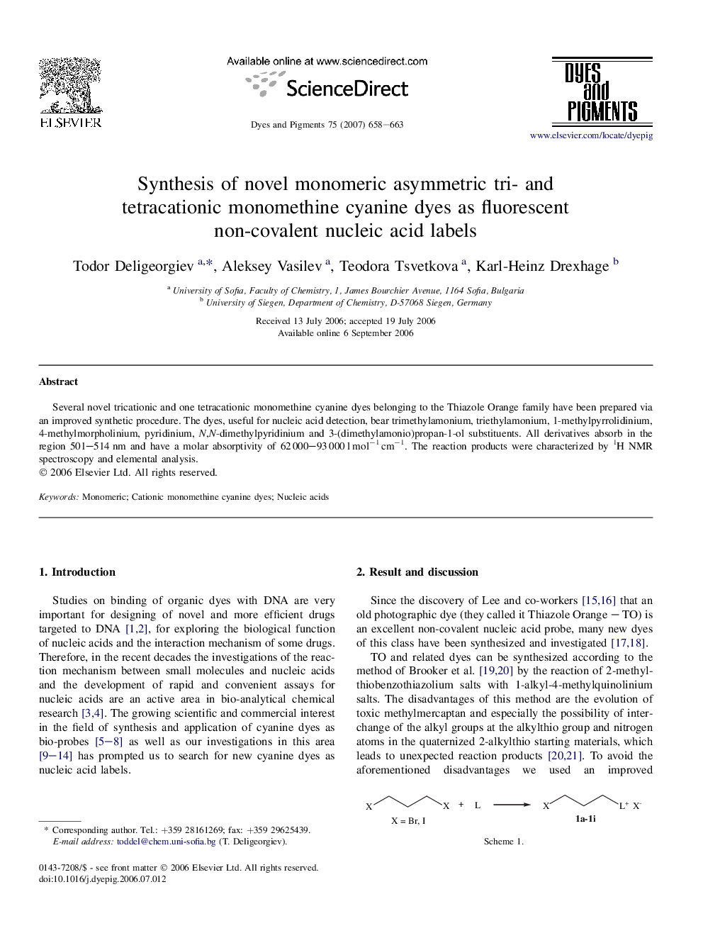 Synthesis of novel monomeric asymmetric tri- and tetracationic monomethine cyanine dyes as fluorescent non-covalent nucleic acid labels