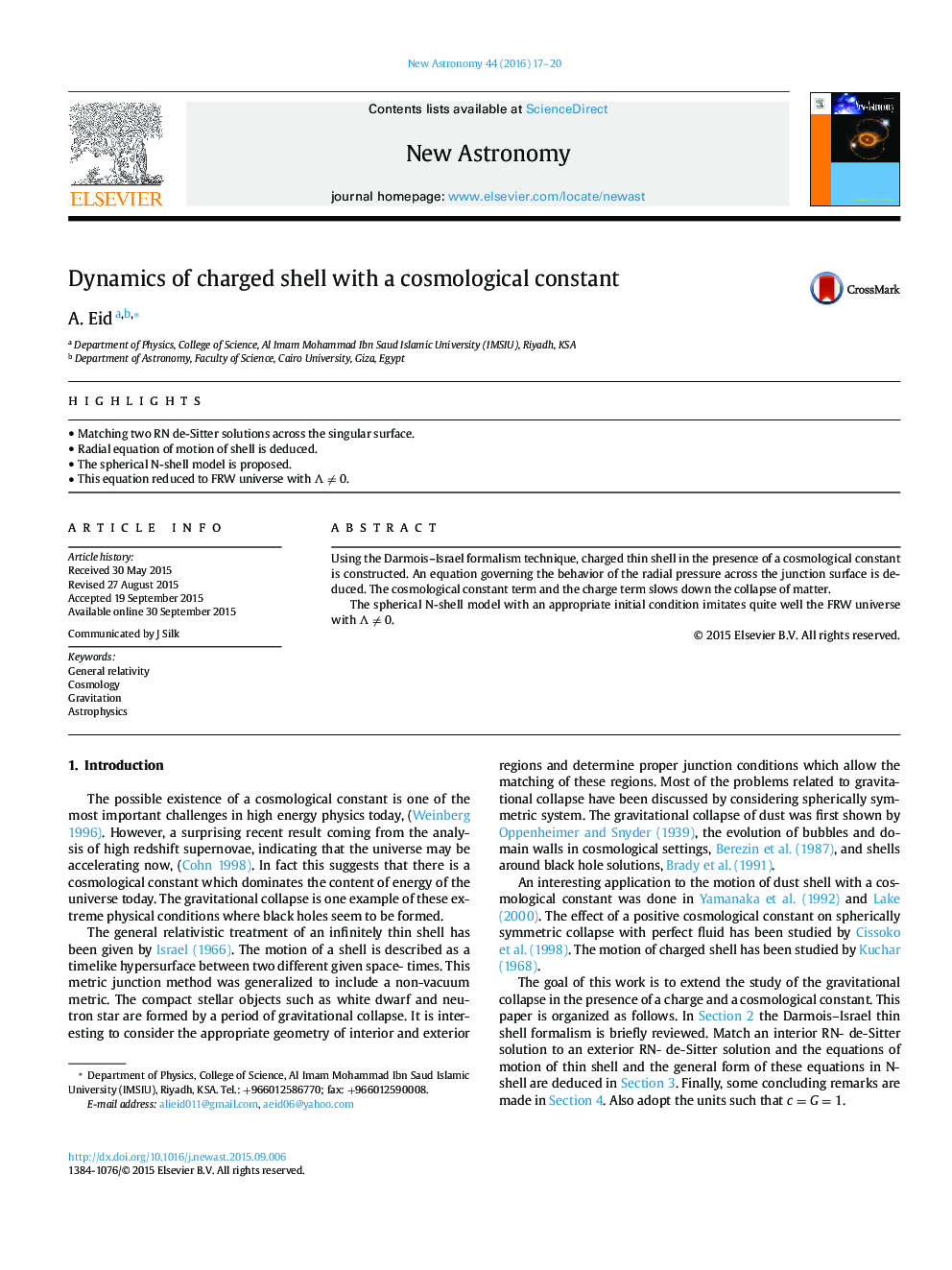 Dynamics of charged shell with a cosmological constant