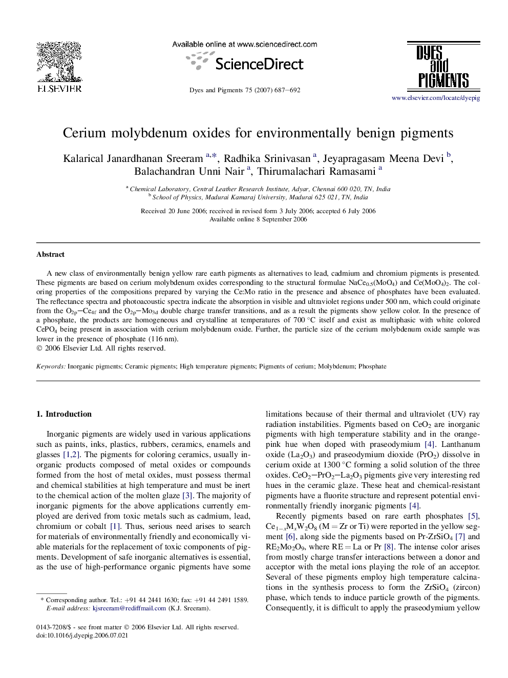 Cerium molybdenum oxides for environmentally benign pigments