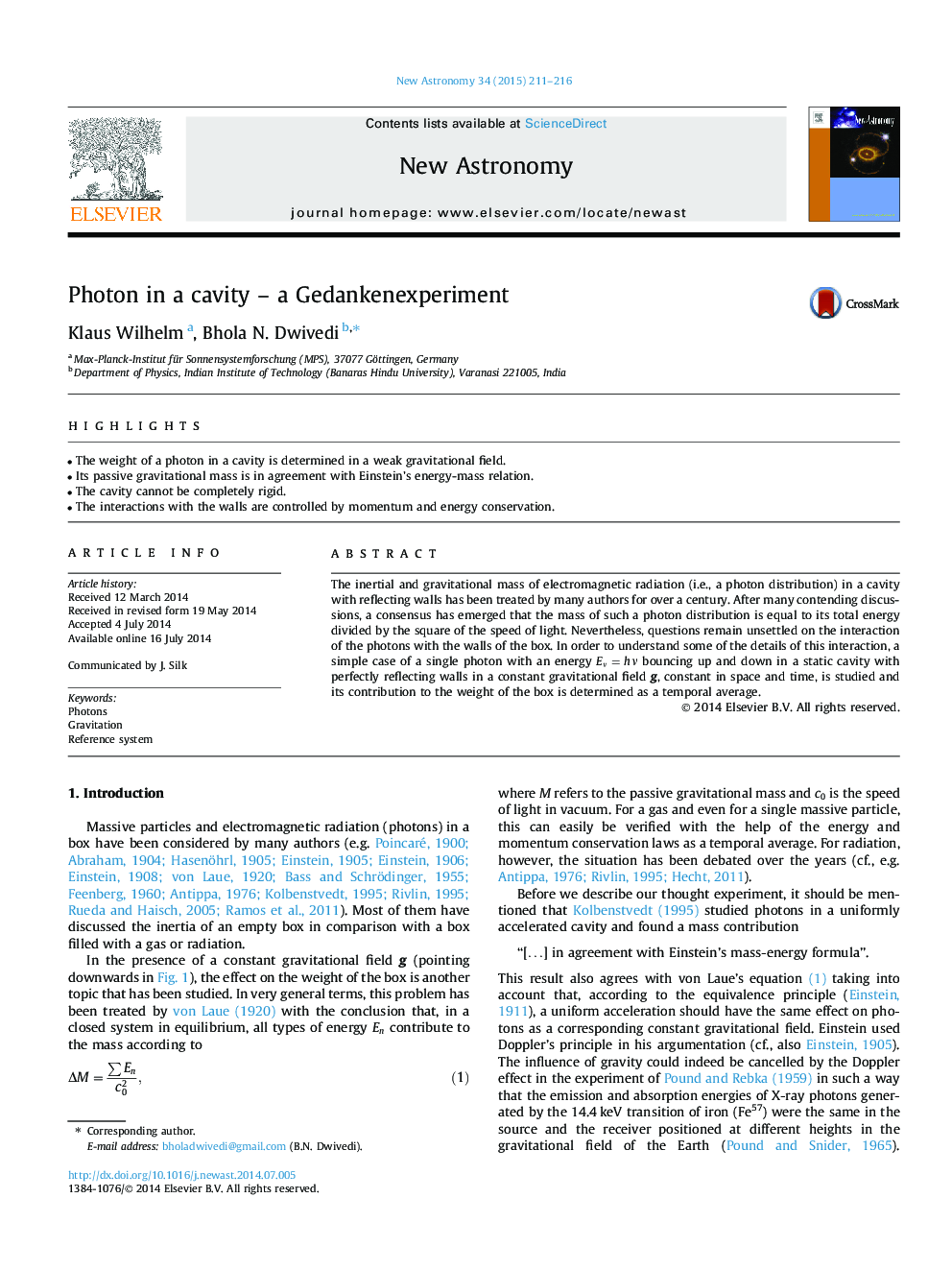 Photon in a cavity – a Gedankenexperiment