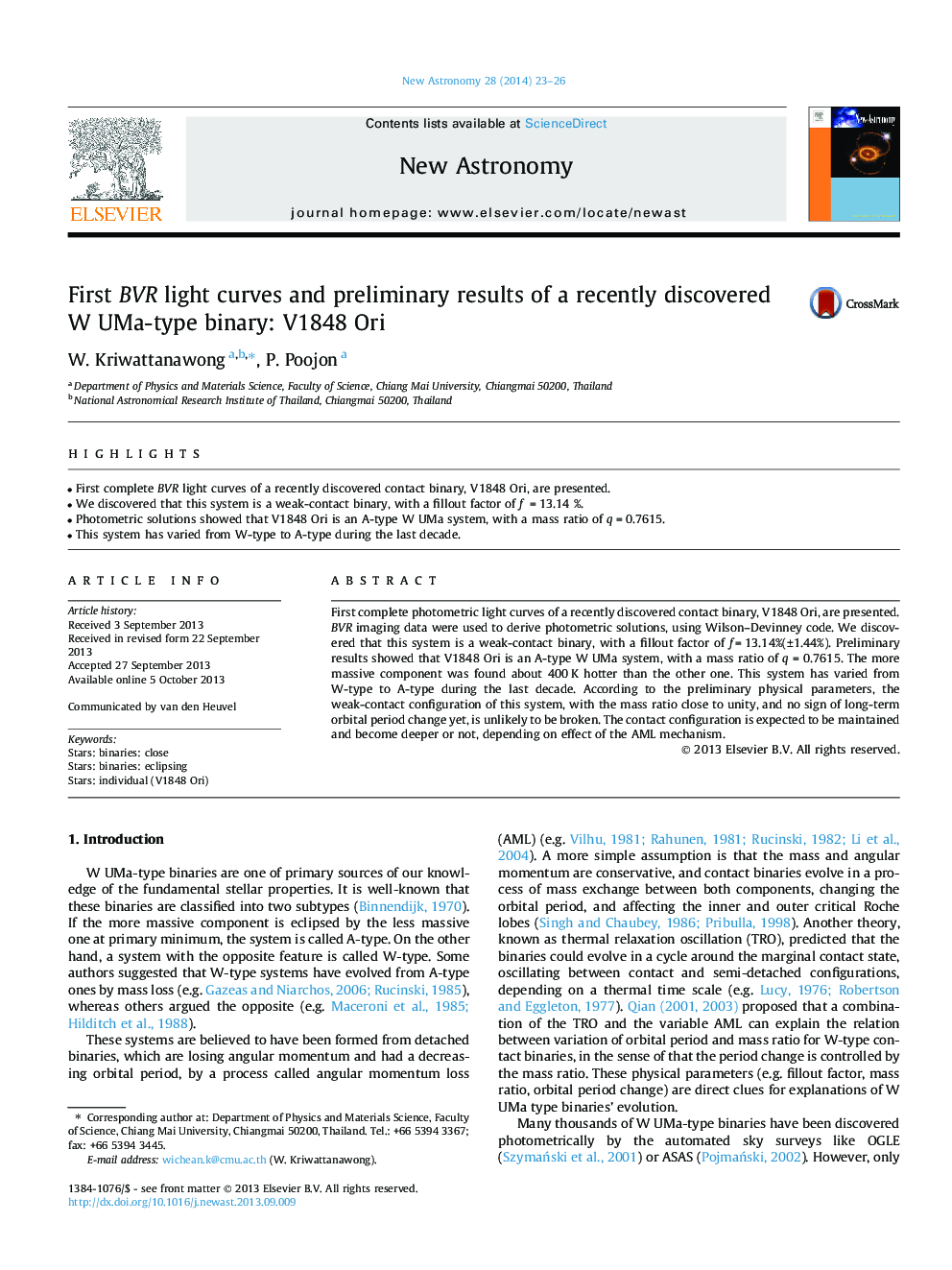 First BVR light curves and preliminary results of a recently discovered W UMa-type binary: V1848 Ori