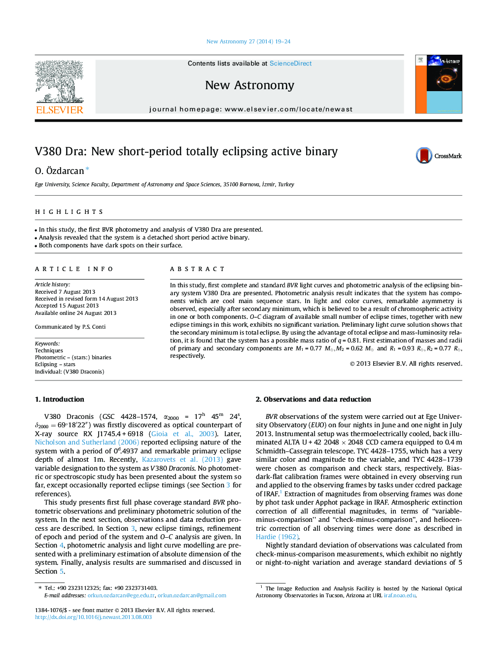 V380 Dra: New short-period totally eclipsing active binary