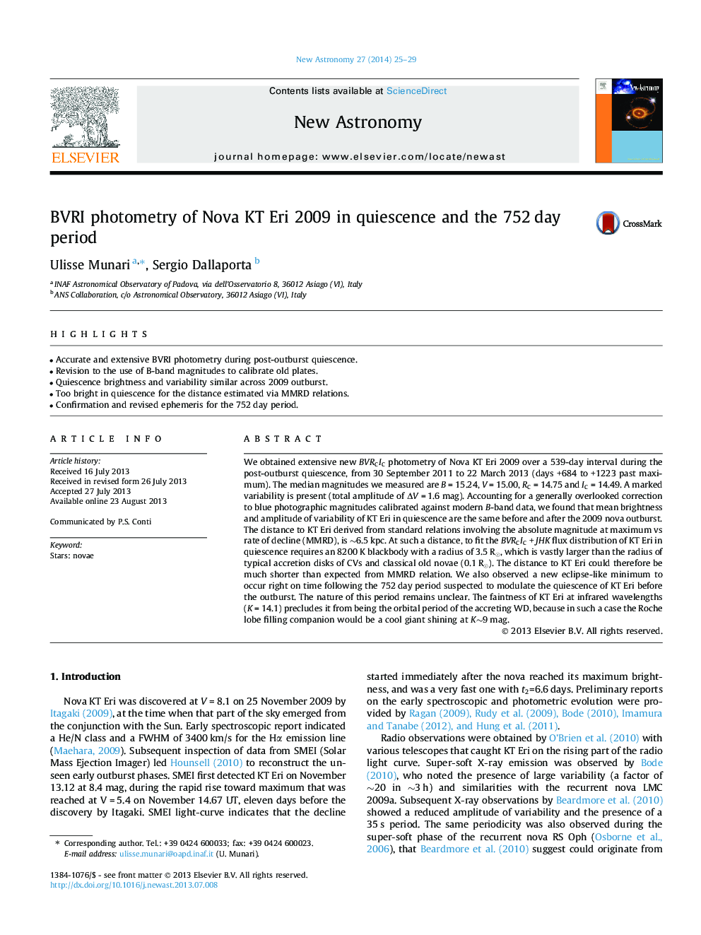 BVRI photometry of Nova KT Eri 2009 in quiescence and the 752 day period