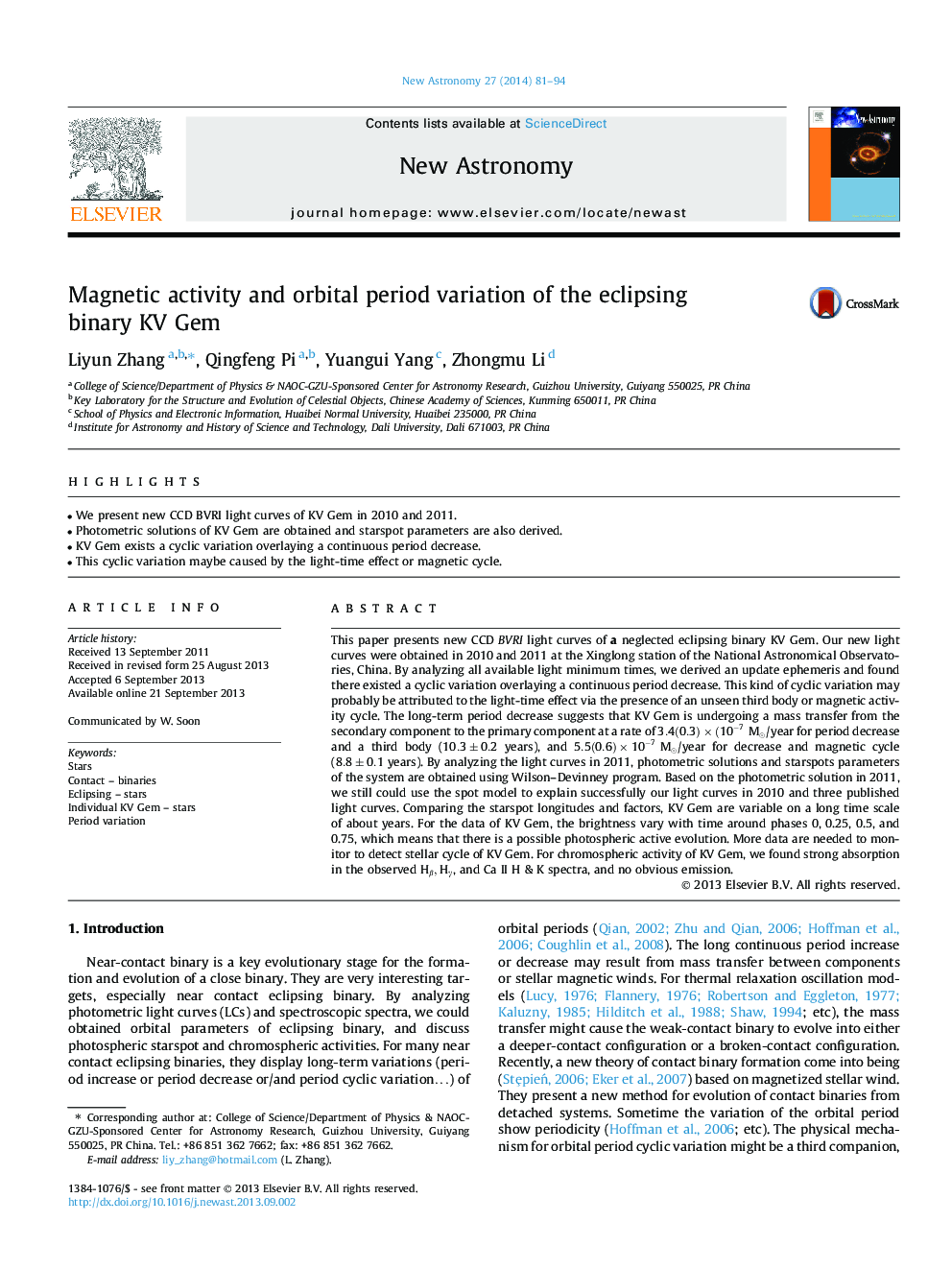 Magnetic activity and orbital period variation of the eclipsing binary KV Gem