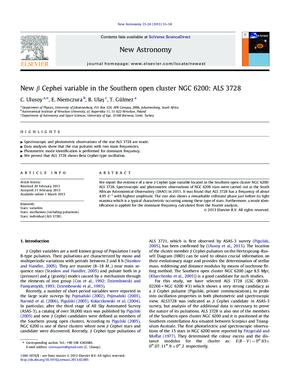 New Î² Cephei variable in the Southern open cluster NGC 6200: ALS 3728