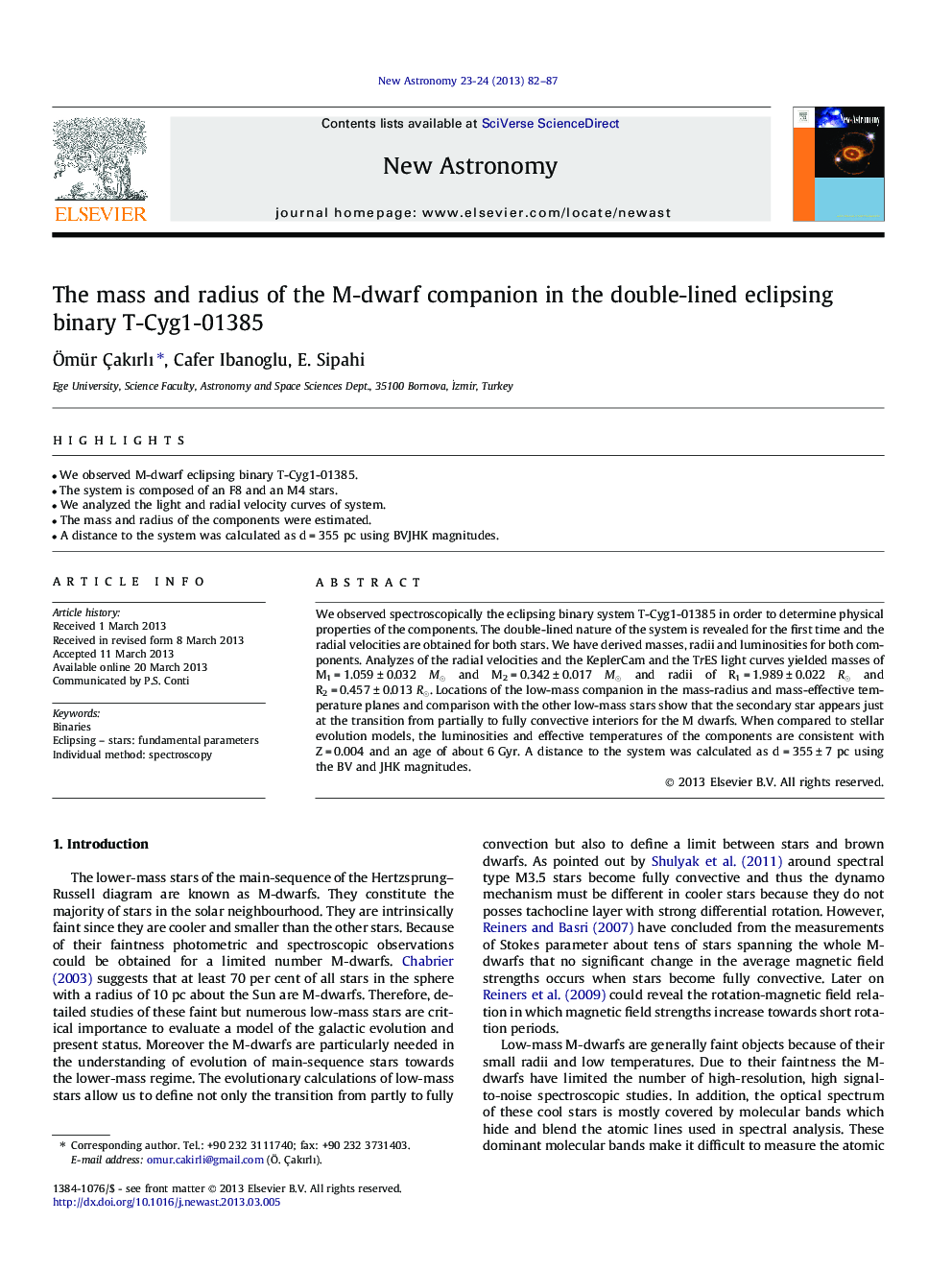 The mass and radius of the M-dwarf companion in the double-lined eclipsing binary T-Cyg1-01385