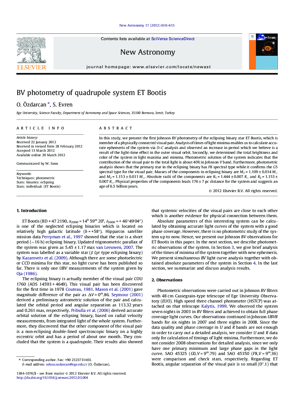 BV photometry of quadrupole system ET Bootis