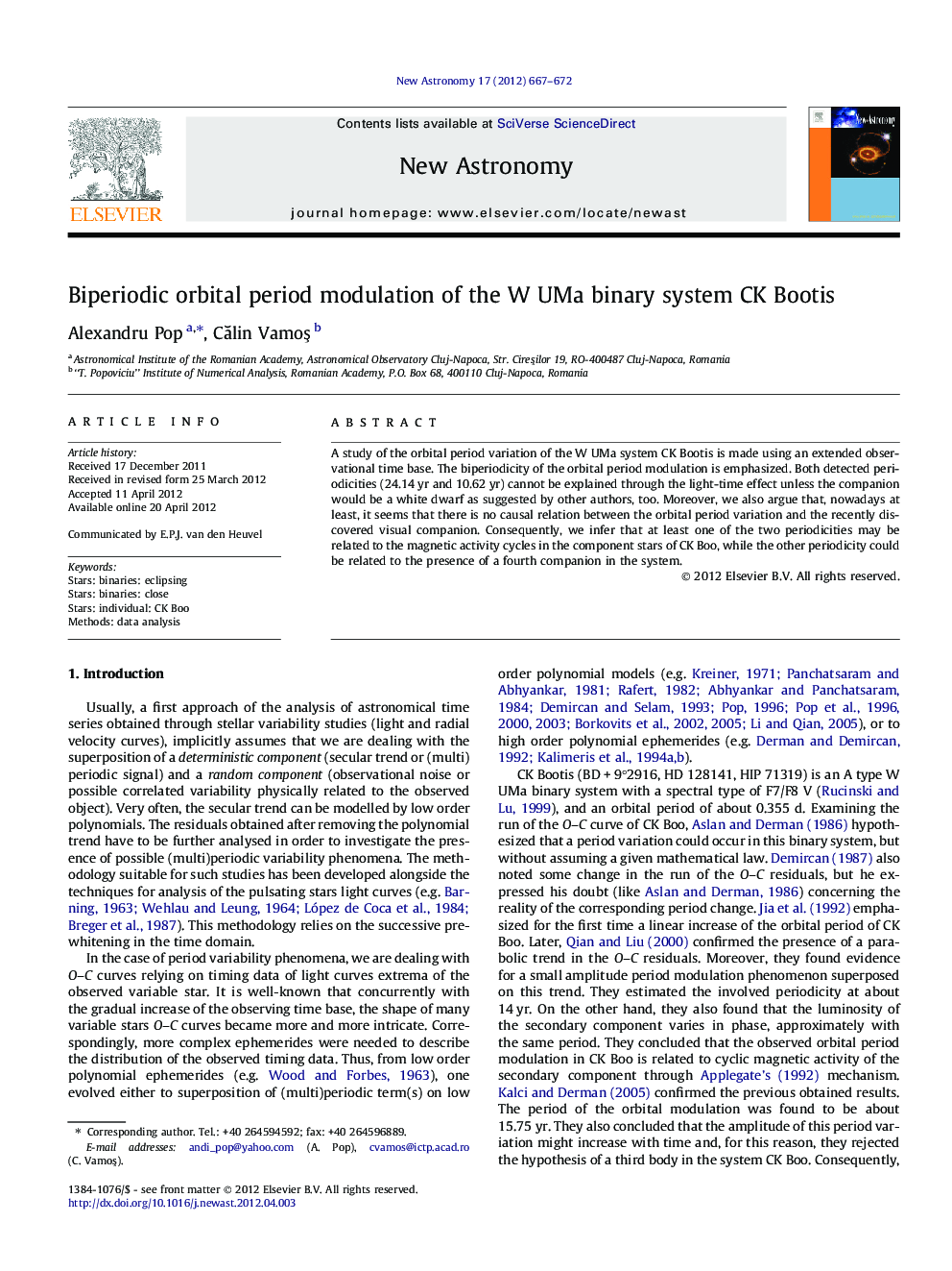 Biperiodic orbital period modulation of the W UMa binary system CK Bootis