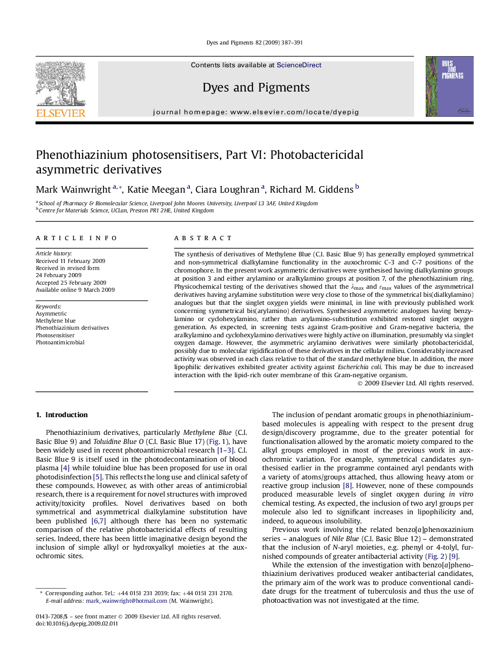 Phenothiazinium photosensitisers, Part VI: Photobactericidal asymmetric derivatives