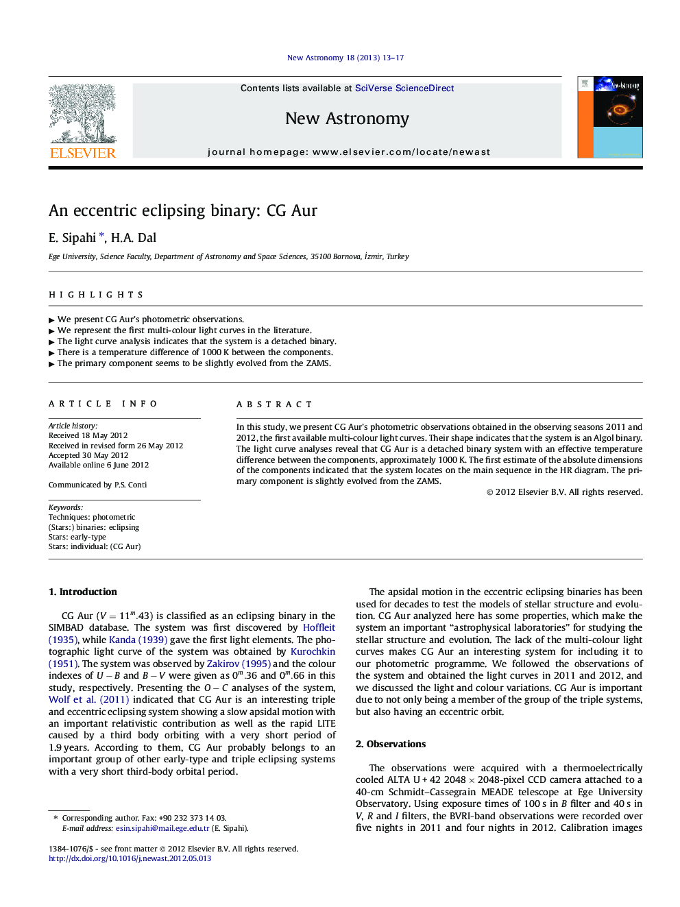 An eccentric eclipsing binary: CG Aur