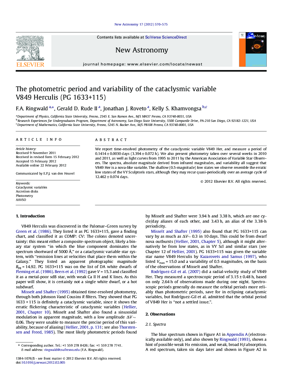 The photometric period and variability of the cataclysmic variable V849 Herculis (PG 1633+115)