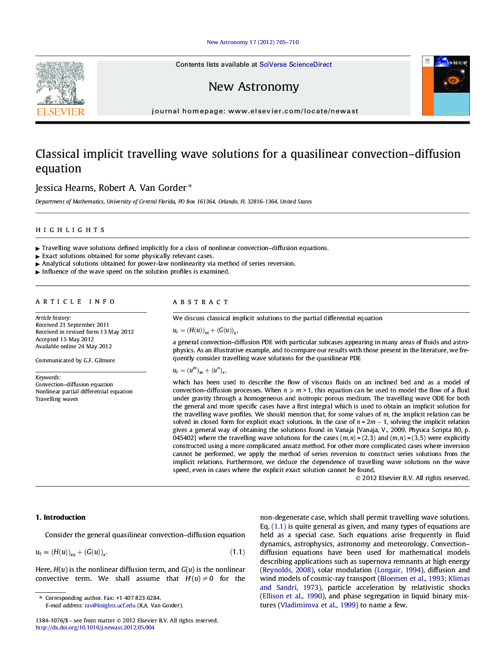 Classical implicit travelling wave solutions for a quasilinear convection–diffusion equation