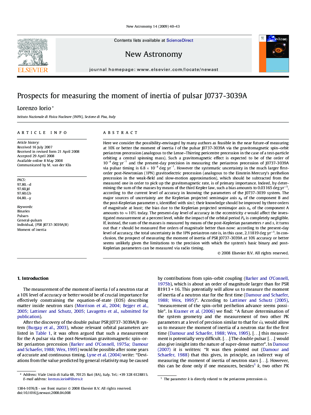 Prospects for measuring the moment of inertia of pulsar J0737-3039A