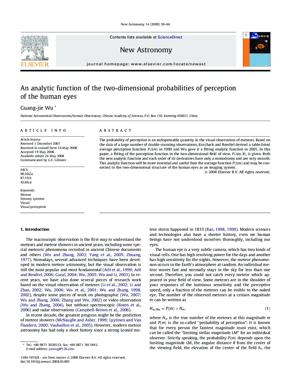 An analytic function of the two-dimensional probabilities of perception of the human eyes