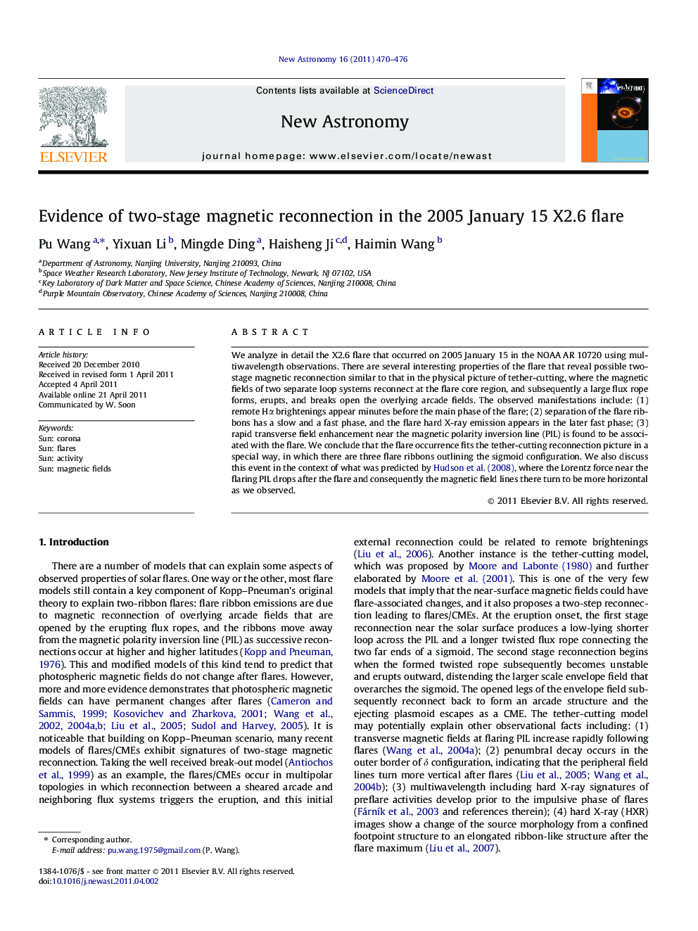 Evidence of two-stage magnetic reconnection in the 2005 January 15 X2.6 flare