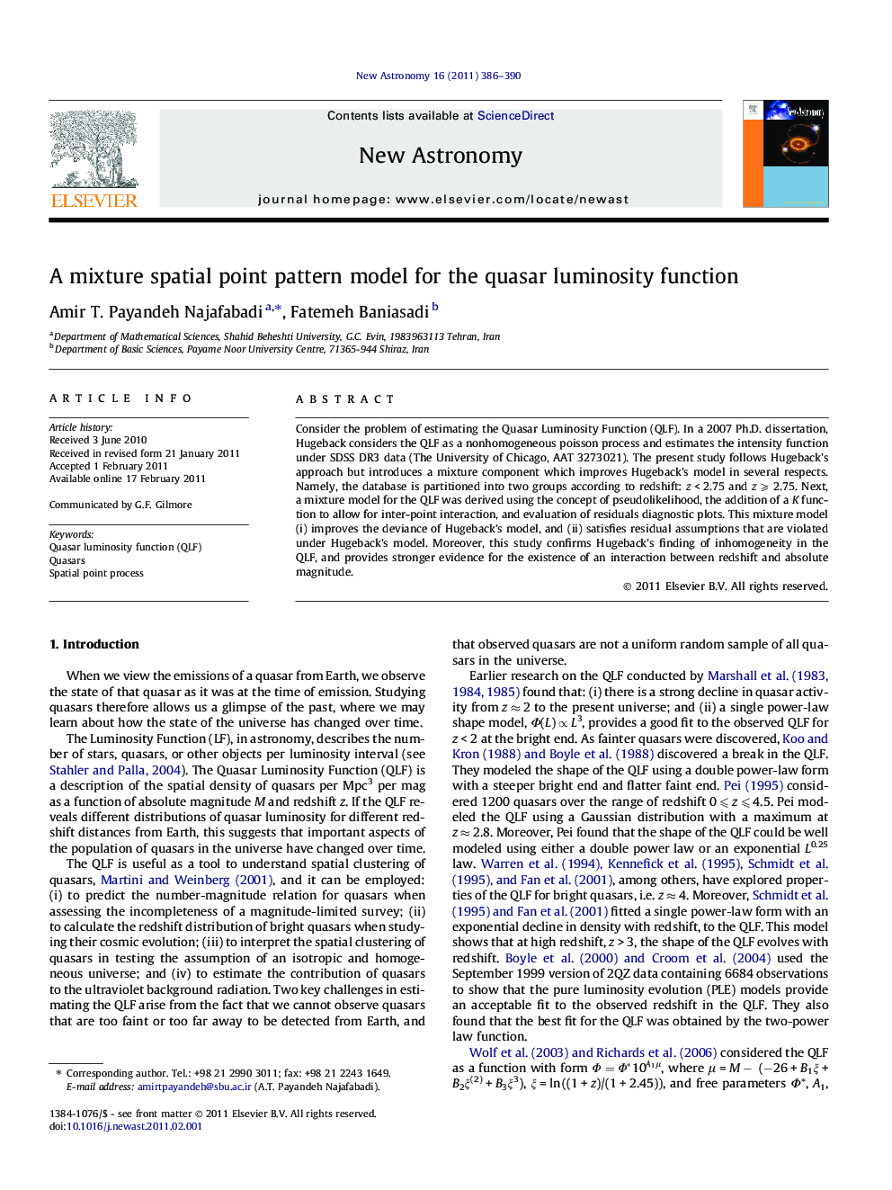 A mixture spatial point pattern model for the quasar luminosity function