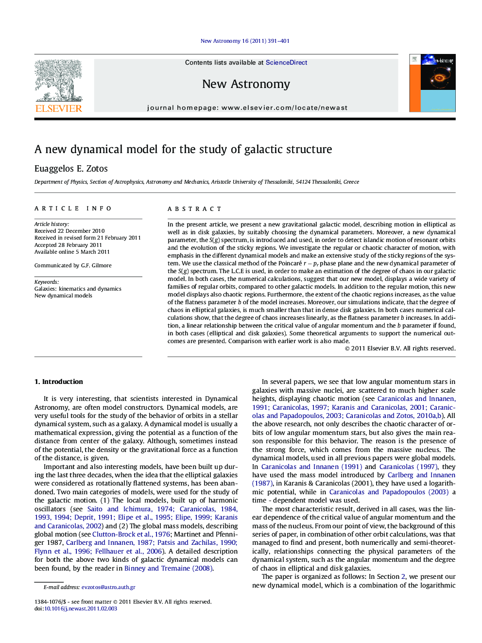 A new dynamical model for the study of galactic structure