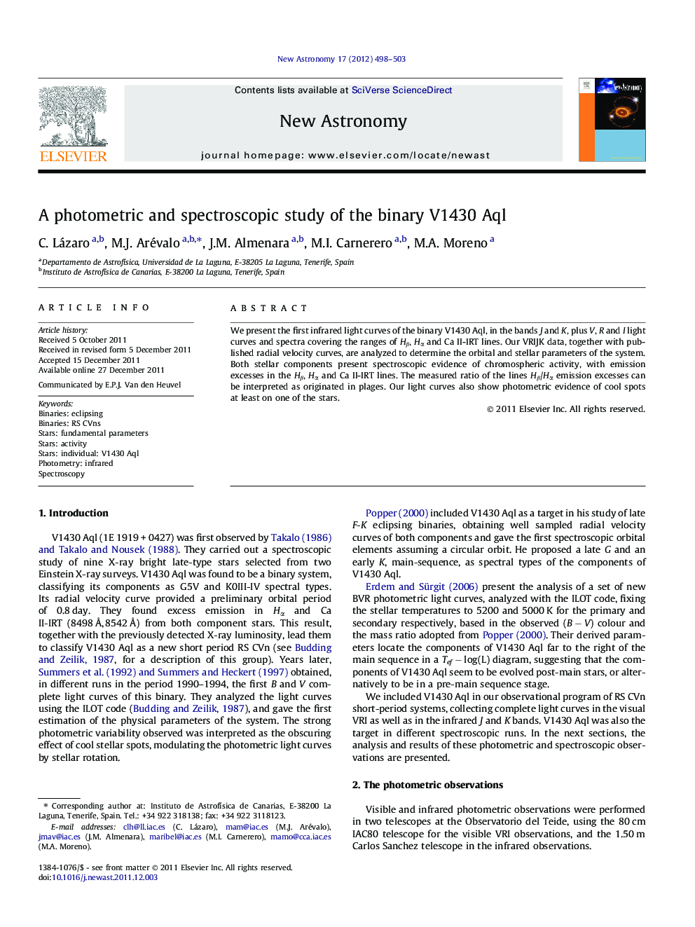 A photometric and spectroscopic study of the binary V1430 Aql