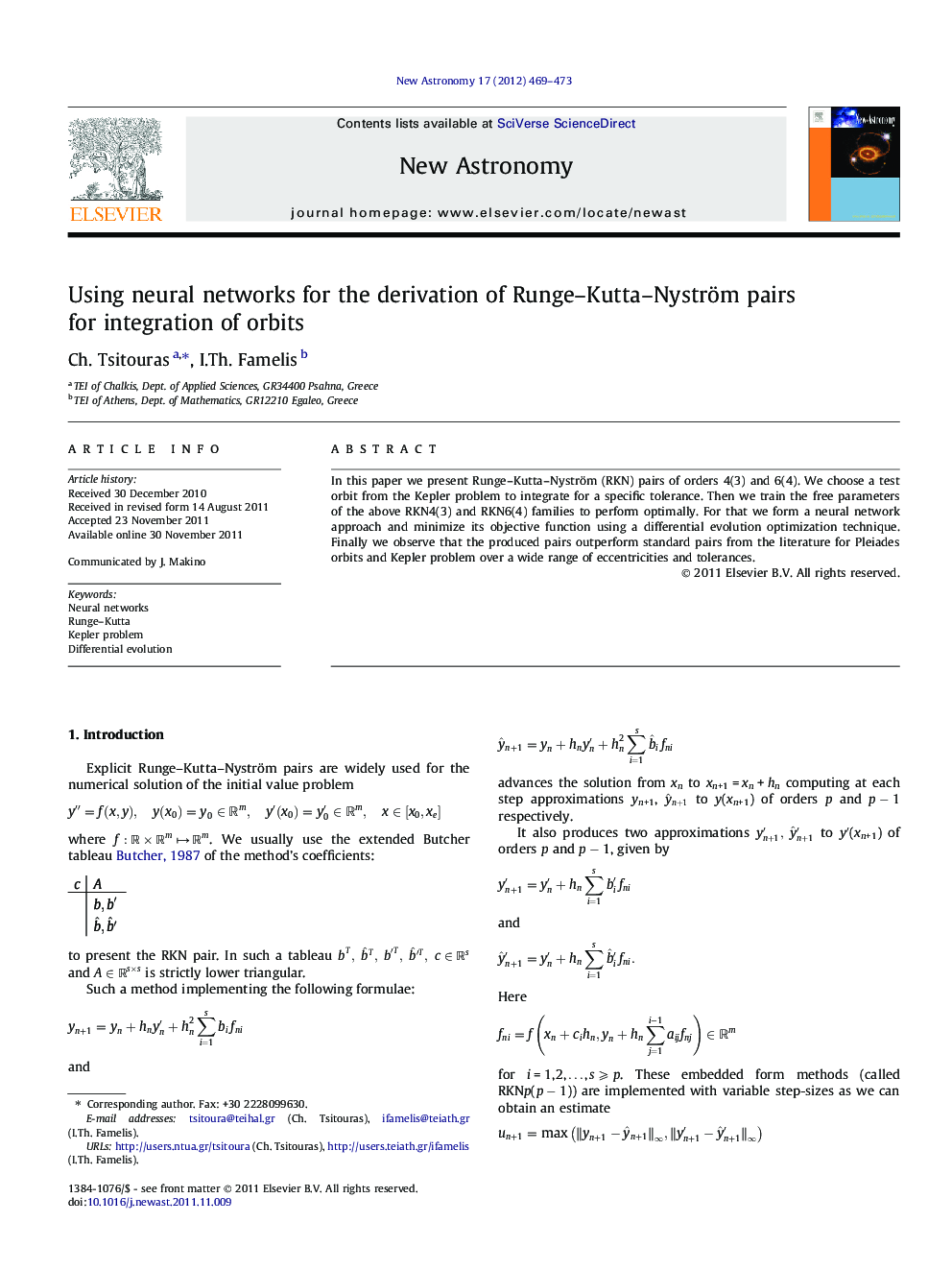 Using neural networks for the derivation of Runge–Kutta–Nyström pairs for integration of orbits