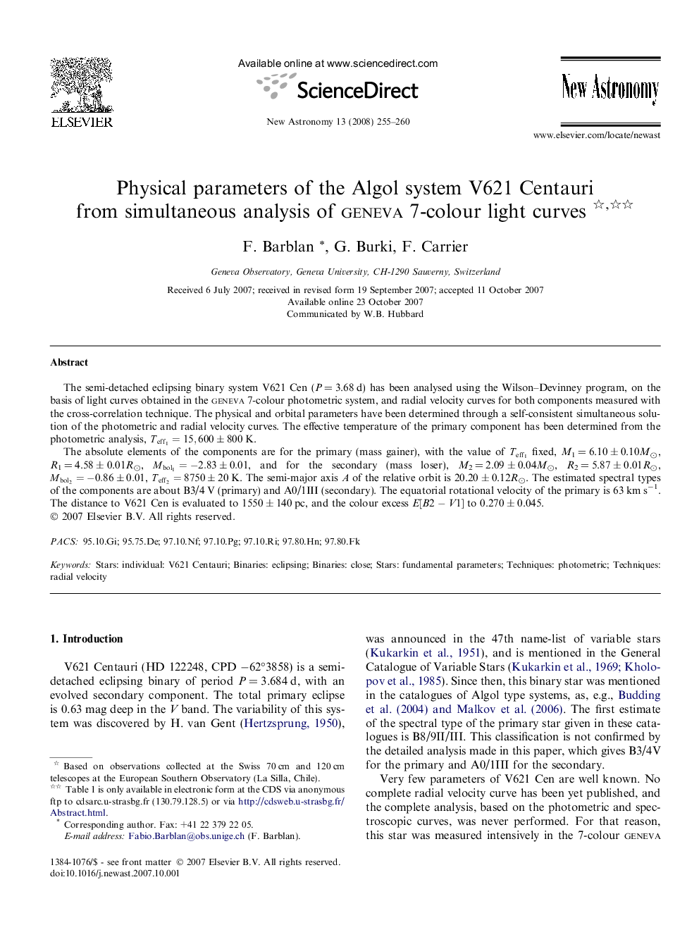 Physical parameters of the Algol system V621 Centauri from simultaneous analysis of Geneva 7-colour light curves