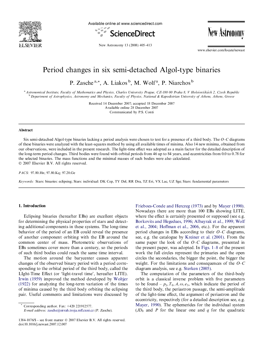 Period changes in six semi-detached Algol-type binaries