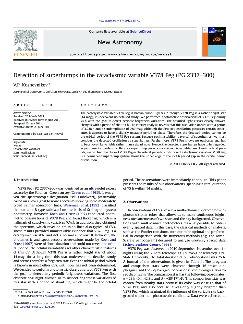 Detection of superhumps in the cataclysmic variable V378 Peg (PG 2337+300)