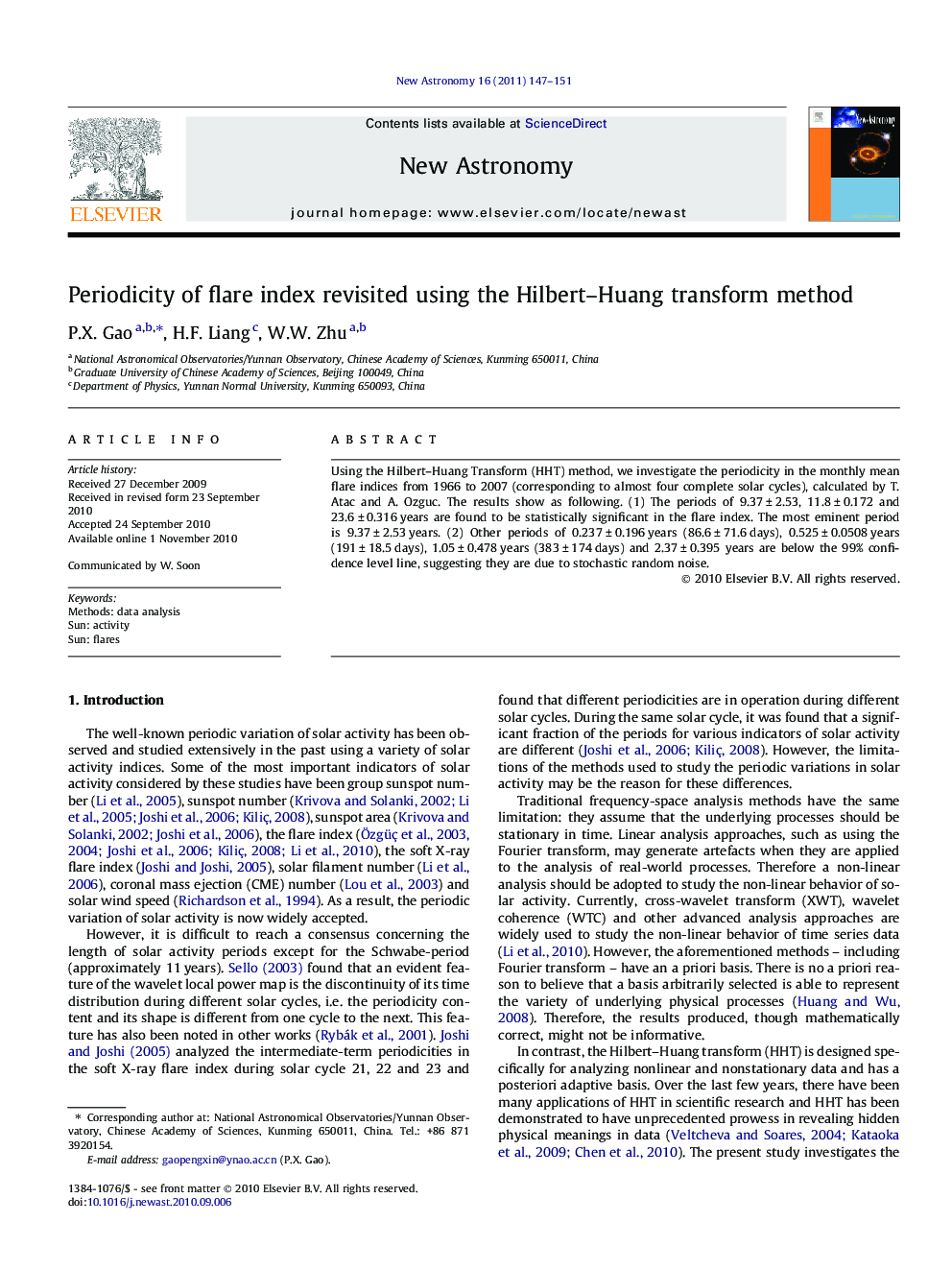 Periodicity of flare index revisited using the Hilbert–Huang transform method