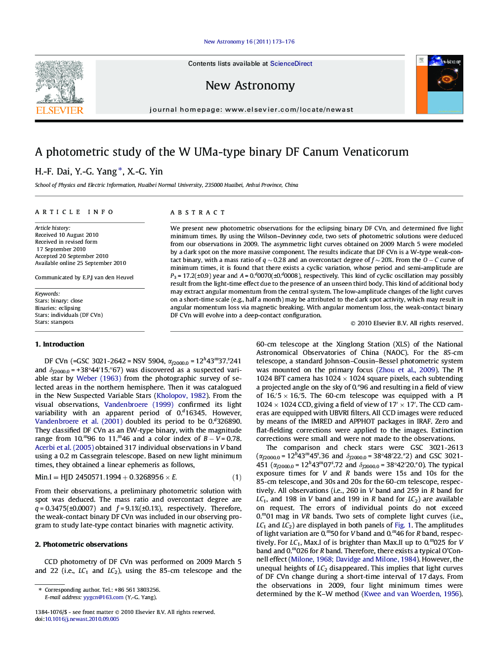 A photometric study of the W UMa-type binary DF Canum Venaticorum