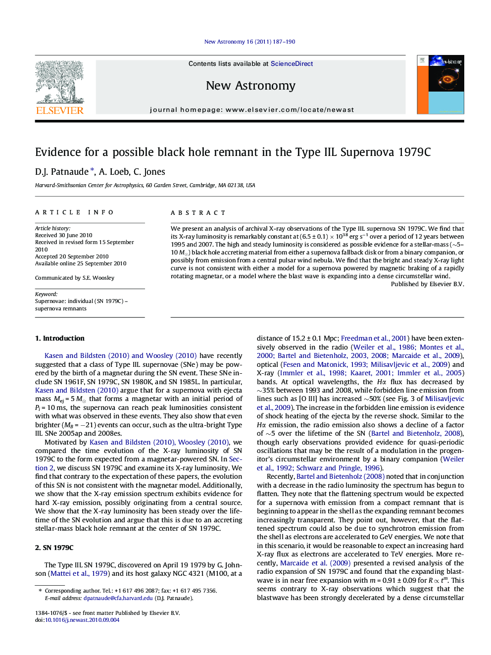 Evidence for a possible black hole remnant in the Type IIL Supernova 1979C