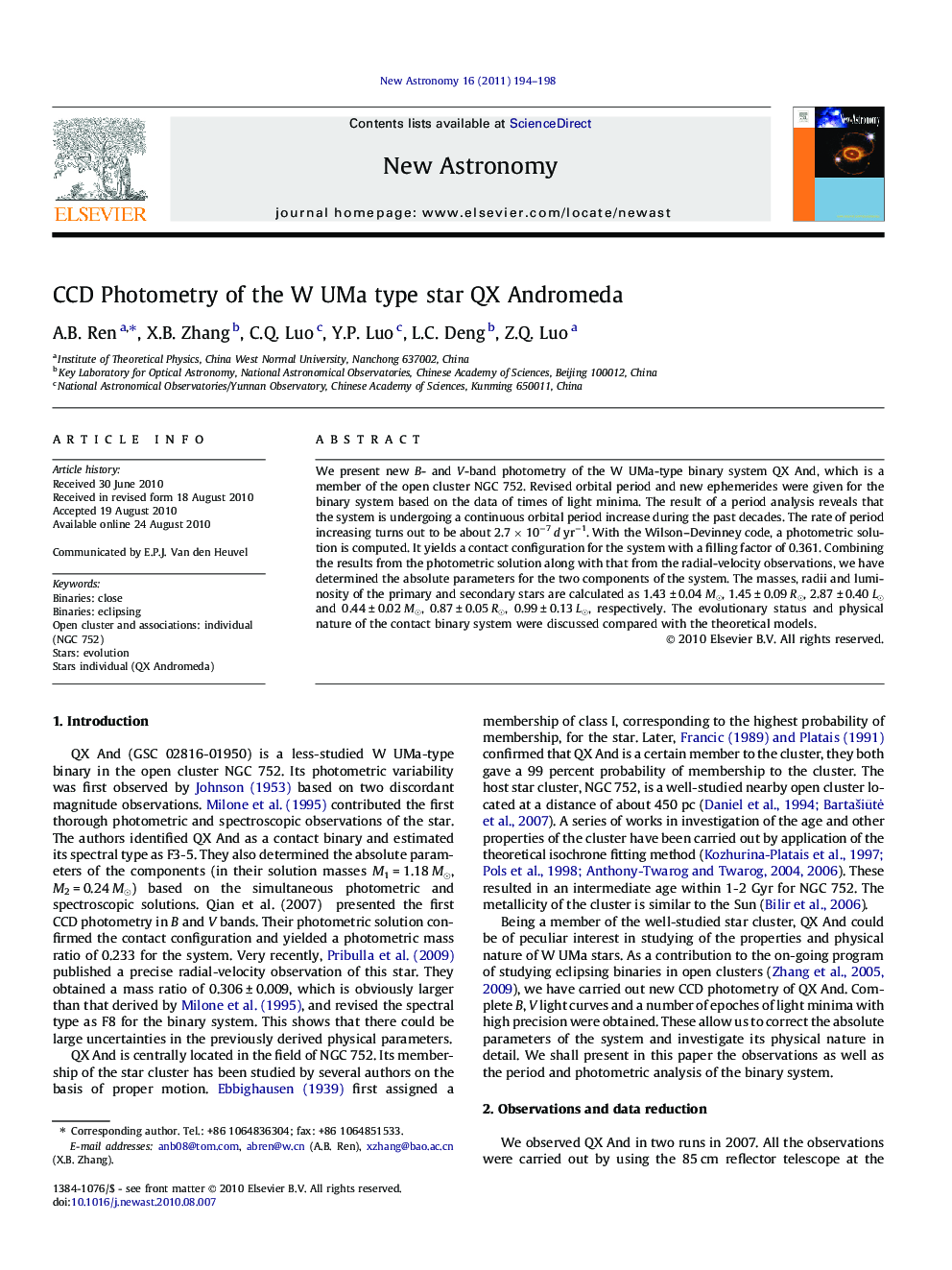 CCD Photometry of the W UMa type star QX Andromeda