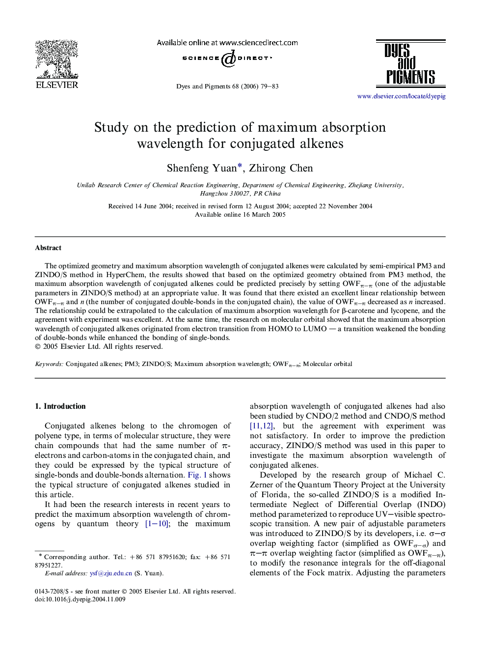 Study on the prediction of maximum absorption wavelength for conjugated alkenes