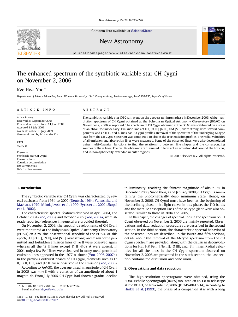 The enhanced spectrum of the symbiotic variable star CH Cygni on November 2, 2006