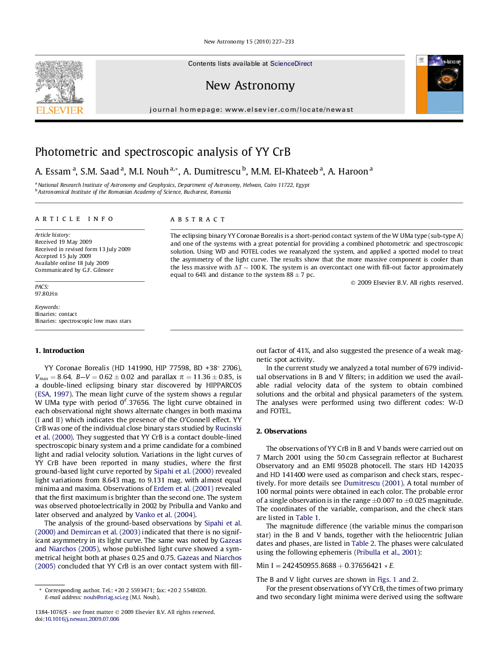 Photometric and spectroscopic analysis of YY CrB