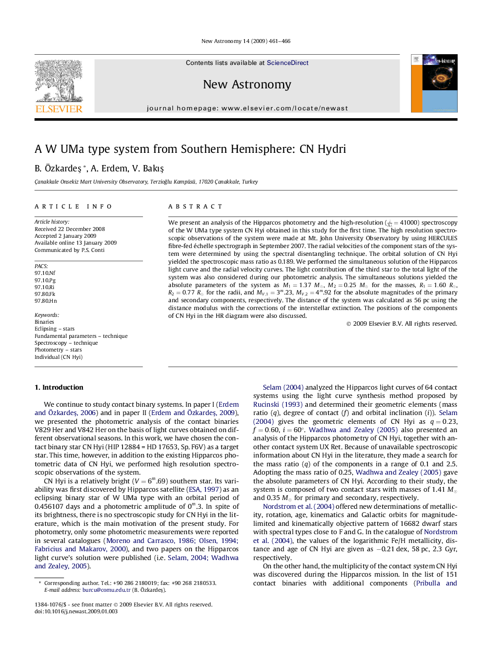 A W UMa type system from Southern Hemisphere: CN Hydri