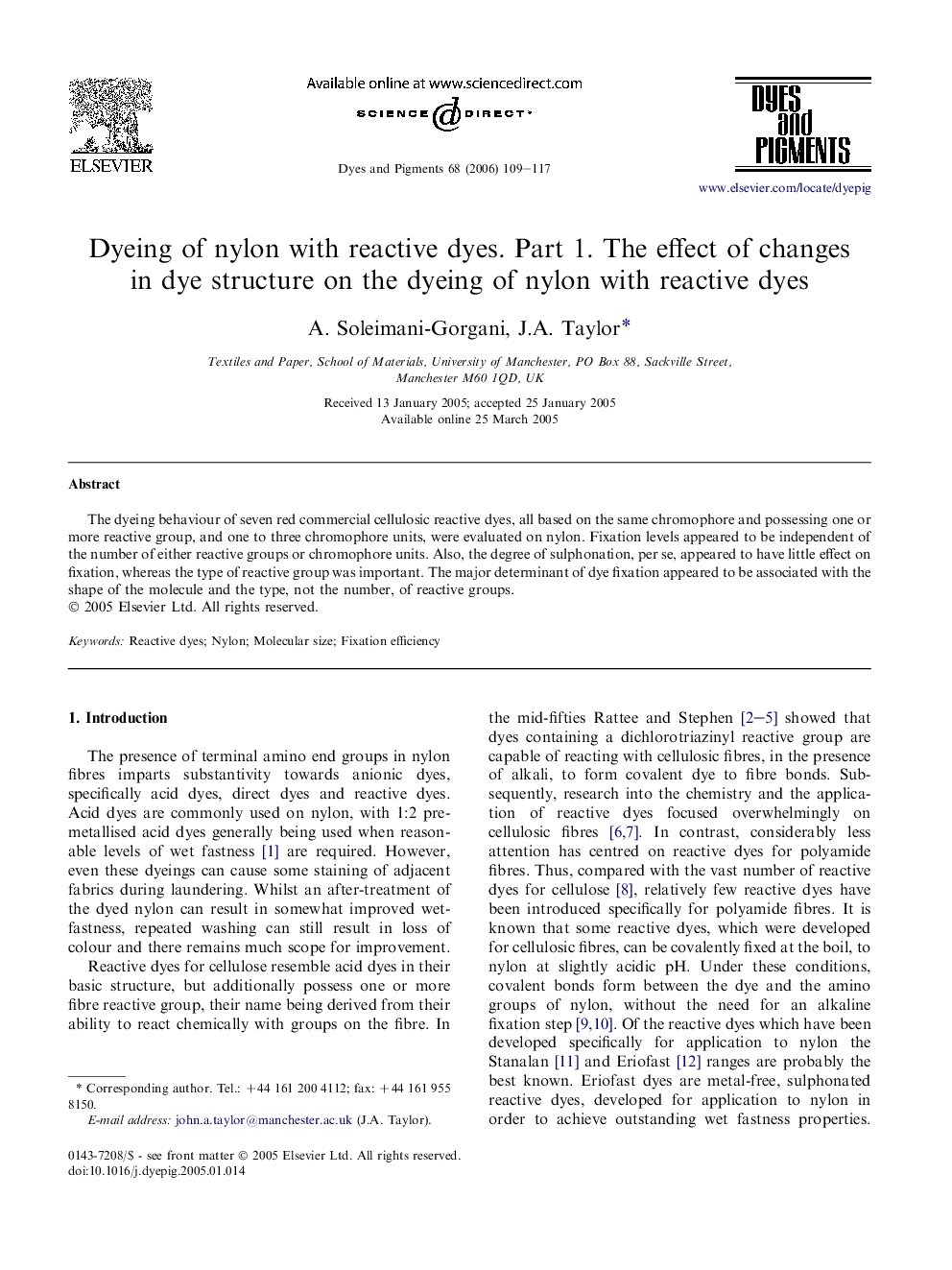 Dyeing of nylon with reactive dyes. Part 1. The effect of changes in dye structure on the dyeing of nylon with reactive dyes