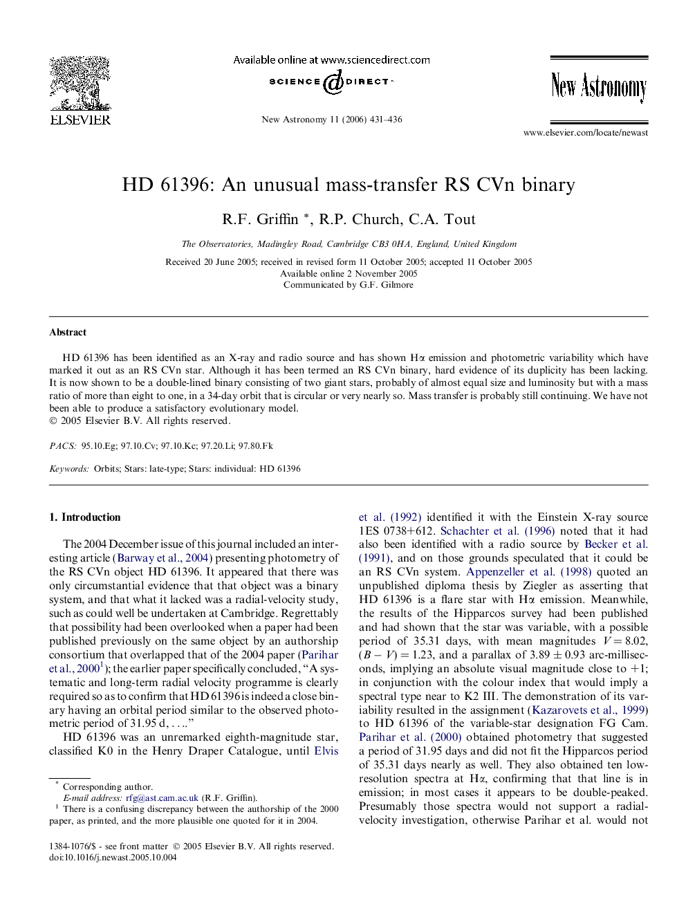 HD 61396: An unusual mass-transfer RS CVn binary