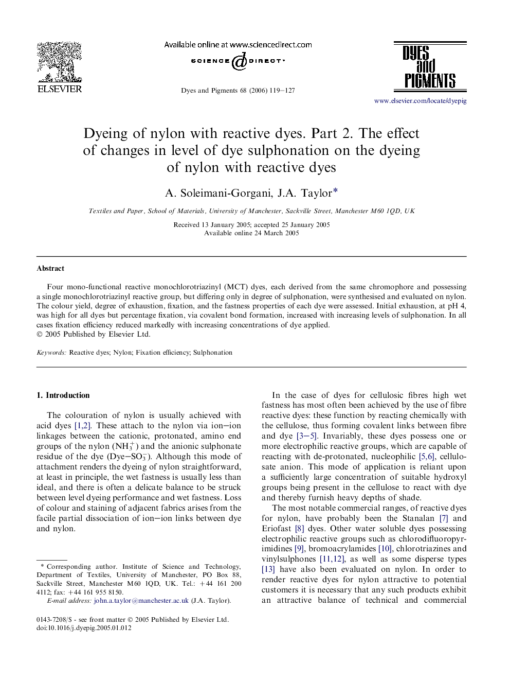 Dyeing of nylon with reactive dyes. Part 2. The effect of changes in level of dye sulphonation on the dyeing of nylon with reactive dyes