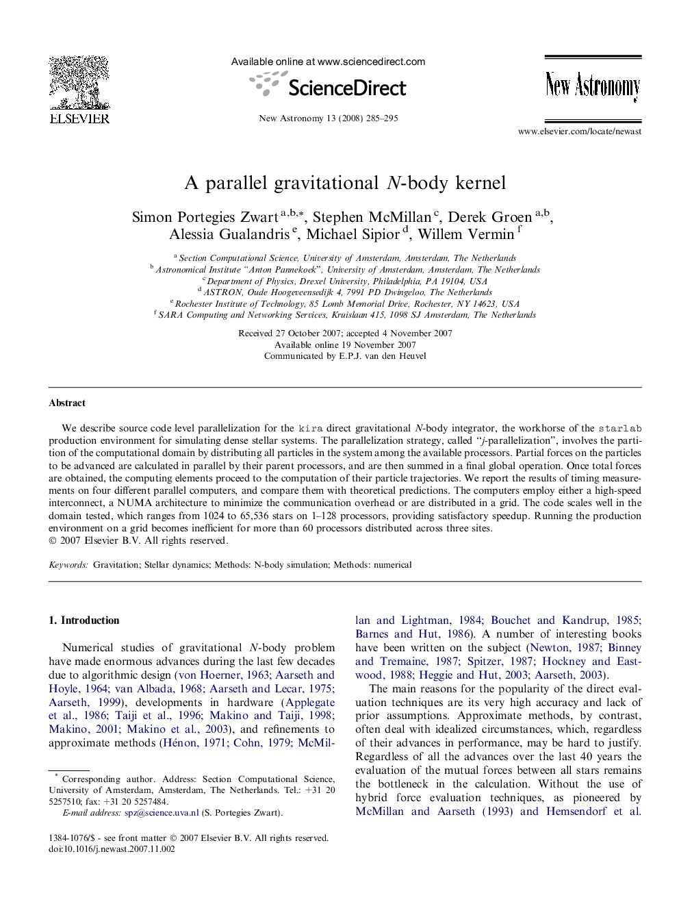 A parallel gravitational N-body kernel