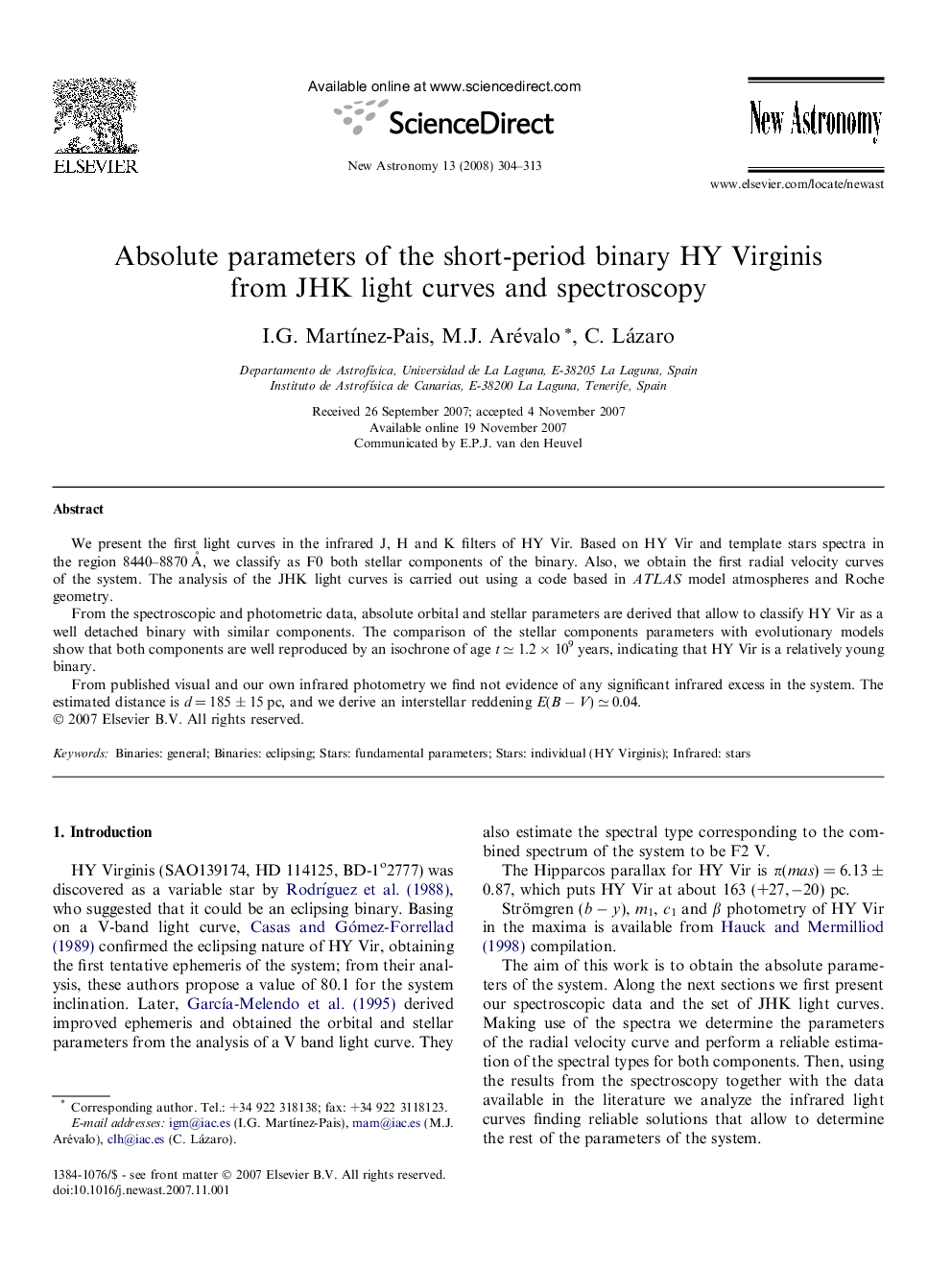 Absolute parameters of the short-period binary HY Virginis from JHK light curves and spectroscopy