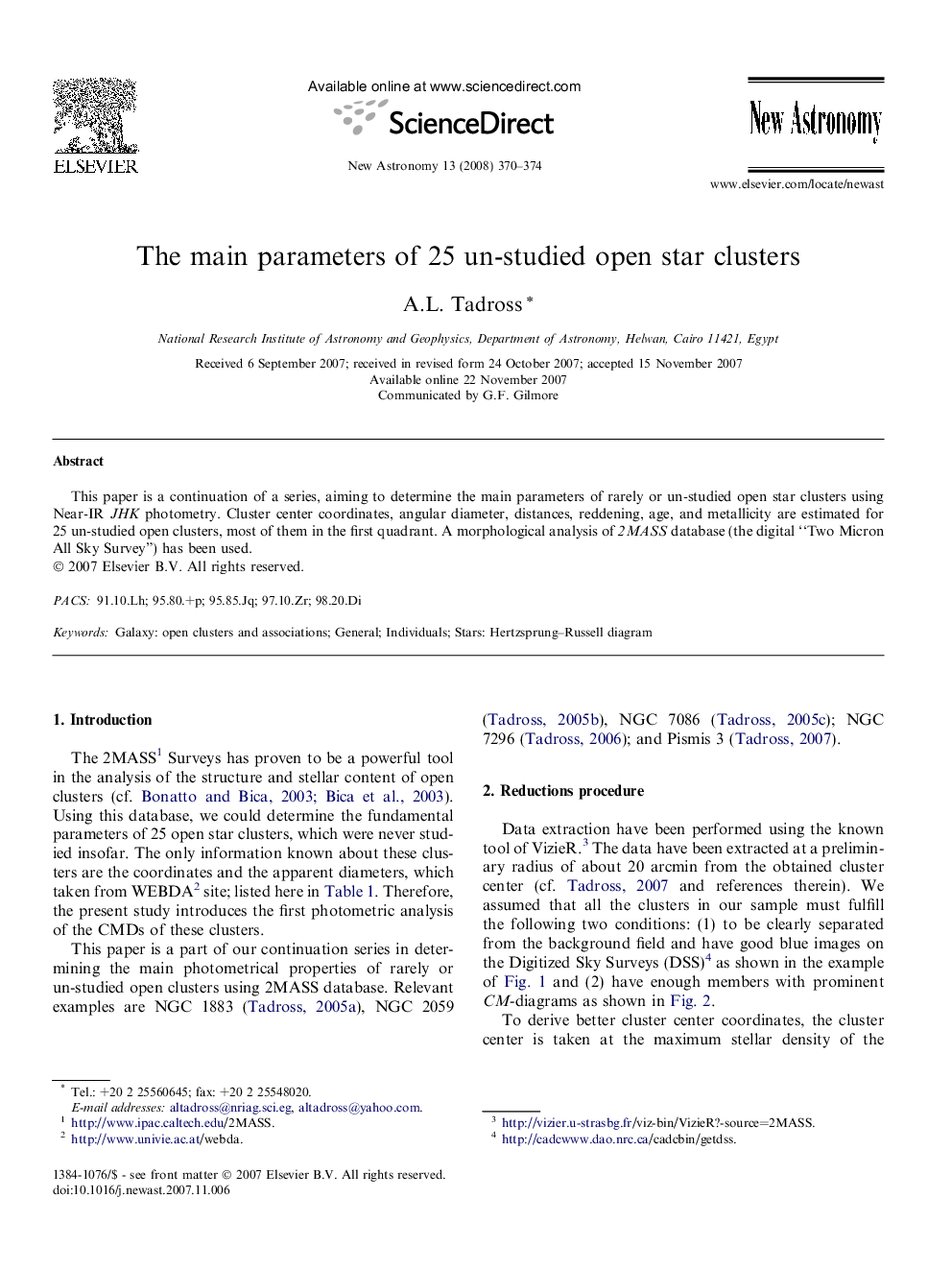 The main parameters of 25 un-studied open star clusters