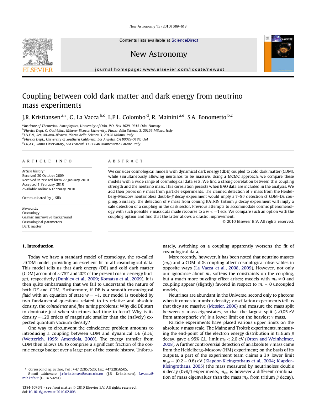 Coupling between cold dark matter and dark energy from neutrino mass experiments