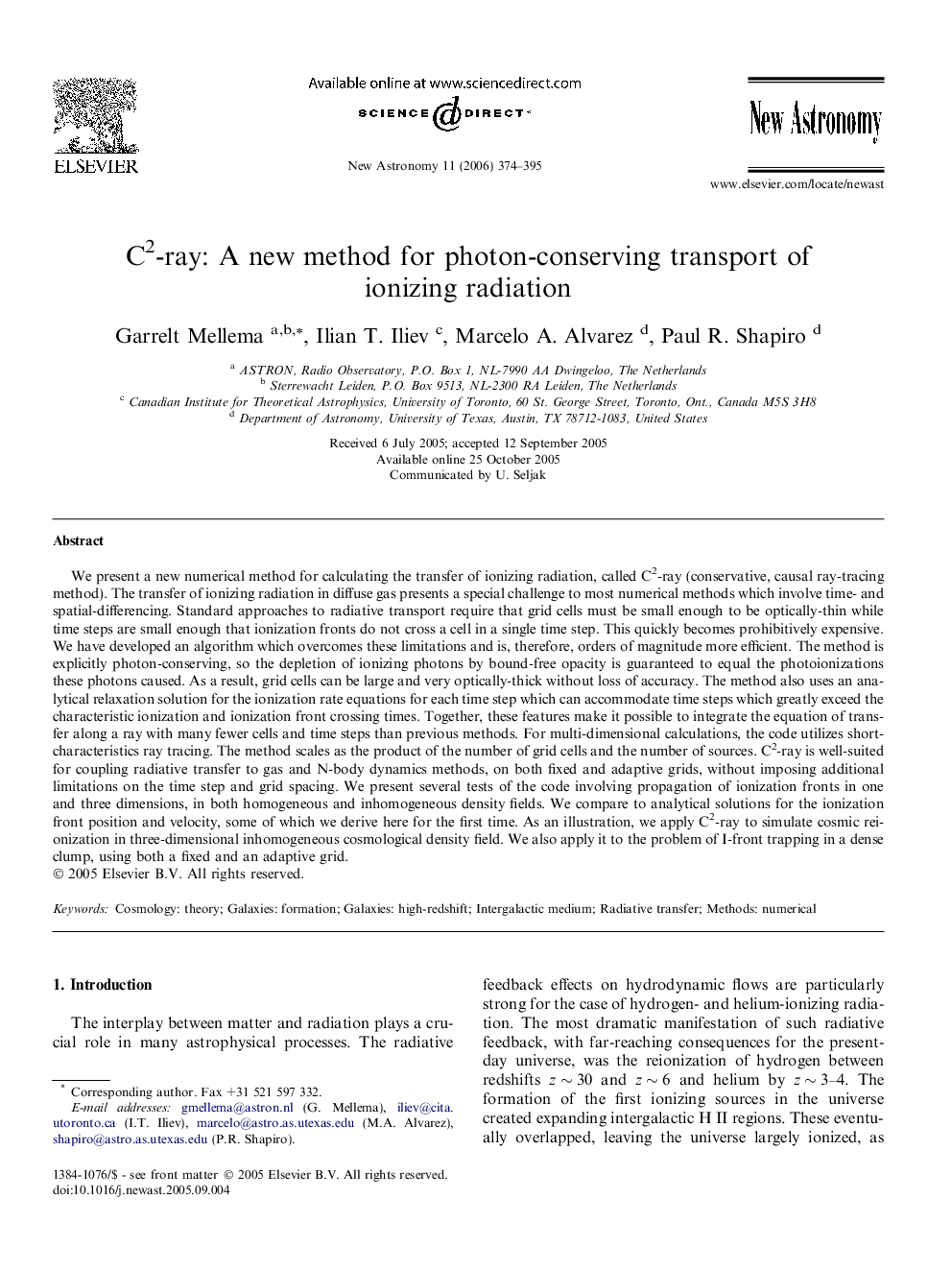 C2-ray: A new method for photon-conserving transport of ionizing radiation