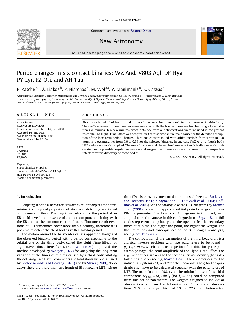 Period changes in six contact binaries: WZ And, V803 Aql, DF Hya, PY Lyr, FZ Ori, and AH Tau