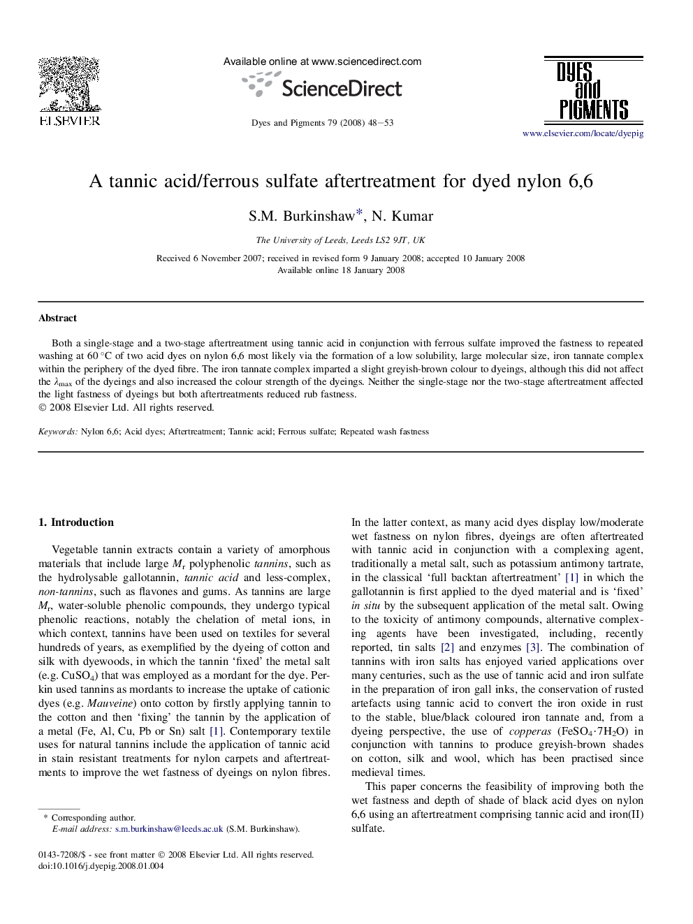 A tannic acid/ferrous sulfate aftertreatment for dyed nylon 6,6
