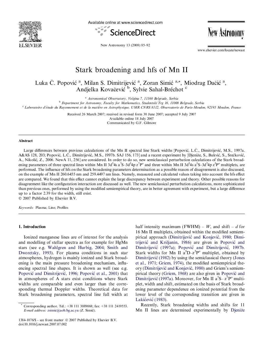 Stark broadening and hfs of Mn II